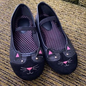 Girls Black Kitty Cat Flats